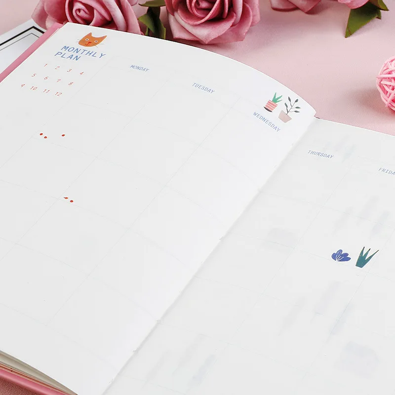 2019 Kawaii Cute Rabbit Schedule Planner paper Note book 365 days Weekly Monthly Yearly Organizer 32K Notebook | Канцтовары для