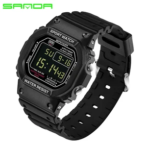 Автоматические цифровые часы SANDA, мужские и женские, прямоугольные, модные, спортивные, водонепроницаемые, армейские, с будильником высокого качества