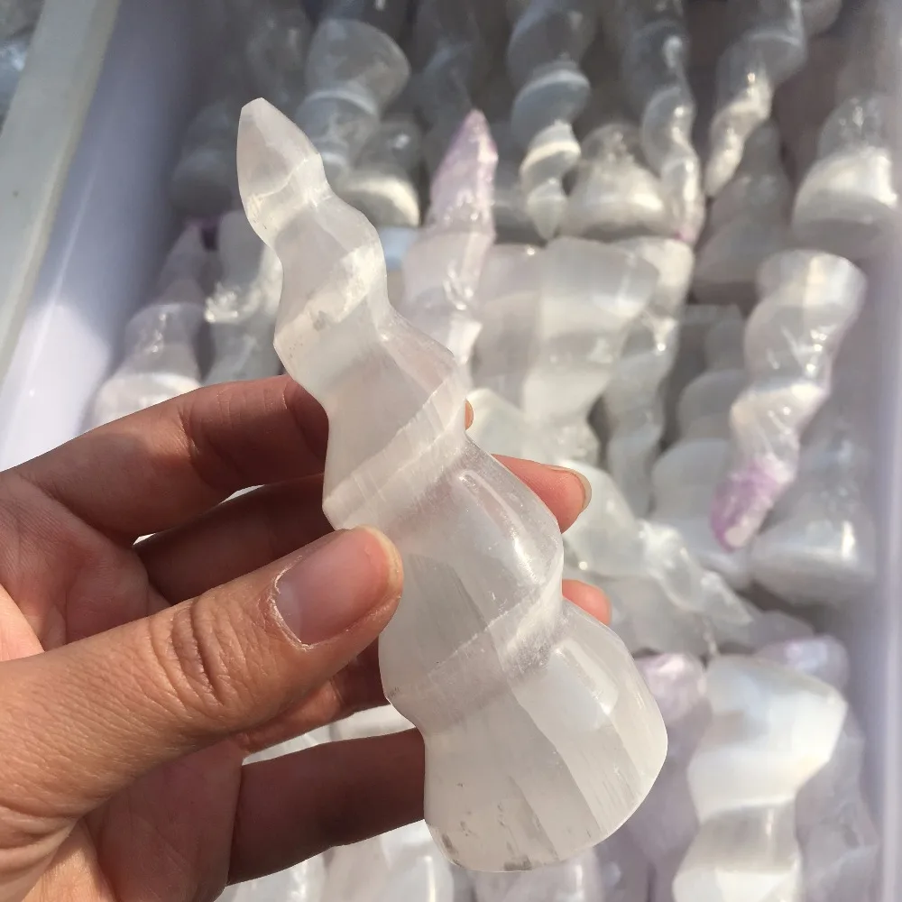 Selenite Хрустальная палочка лечебный массаж спиральная полированная из
