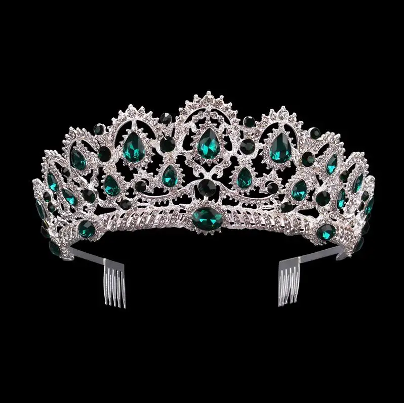 Silver Green Золотая тиара KMVEXO, золотая тиара с зелеными/красными кристаллами - Окраска металла: Silver Green