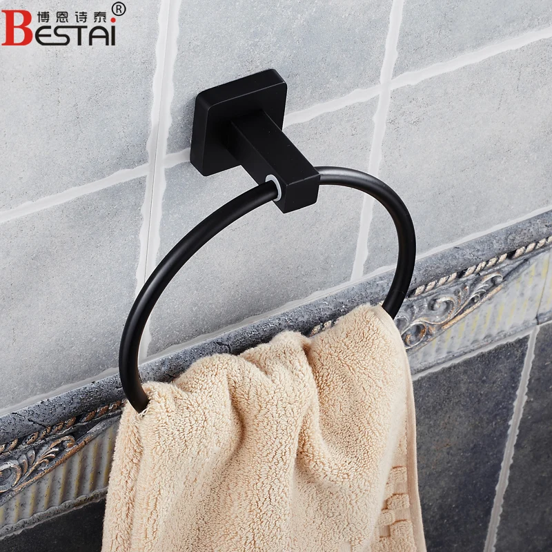 European Antique Bathroom Towel Holder Stainless Steel Polished Black Rack Solid Wall Mounted Round Bronze Ring | Обустройство дома