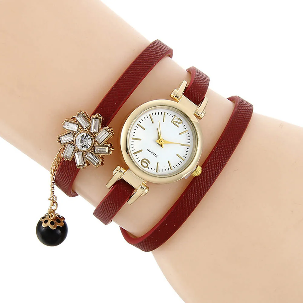 Женские часы-браслет с многослойным ремешком из искусственной кожи аналоговые