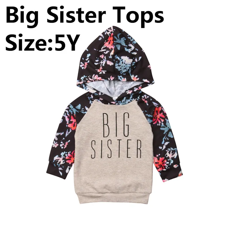Size 5Y Г. Повседневная детская одежда с цветочным рисунком для сестер для маленьких девочек топы с капюшоном и длинными рукавами и надписью, комбинезон Теплые осенние зимние наряды, От 0 до 6 лет - Цвет: Size 5Y