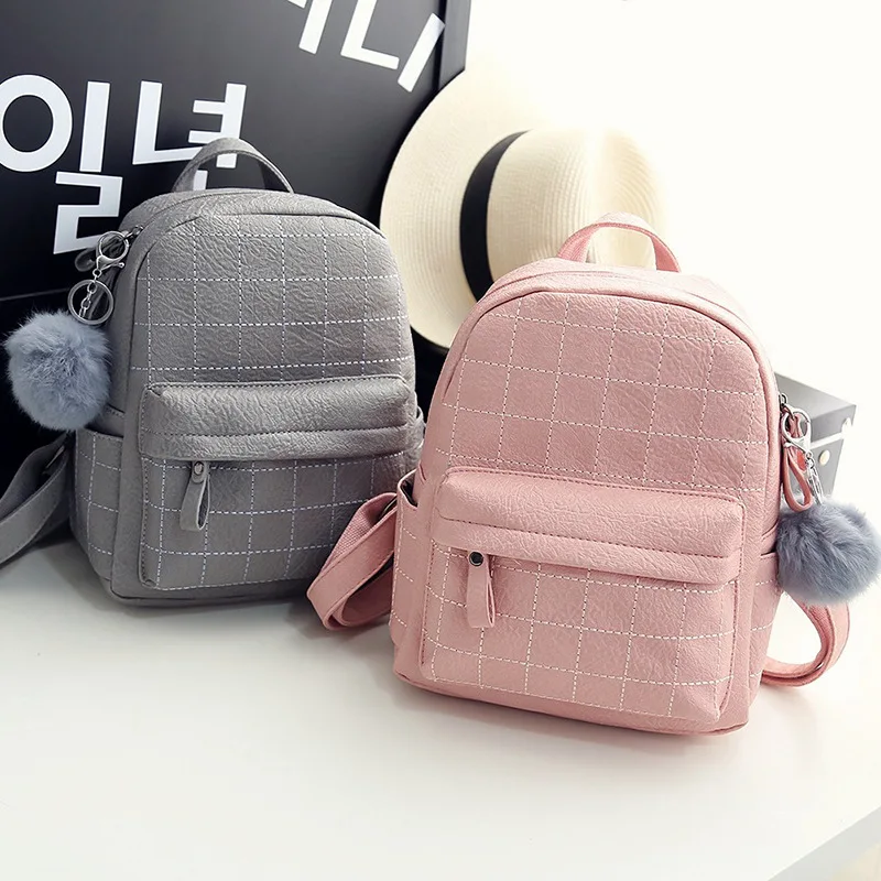 TMYOY милый женский рюкзак с меховым шариком Женская Стеганая PU кожаная