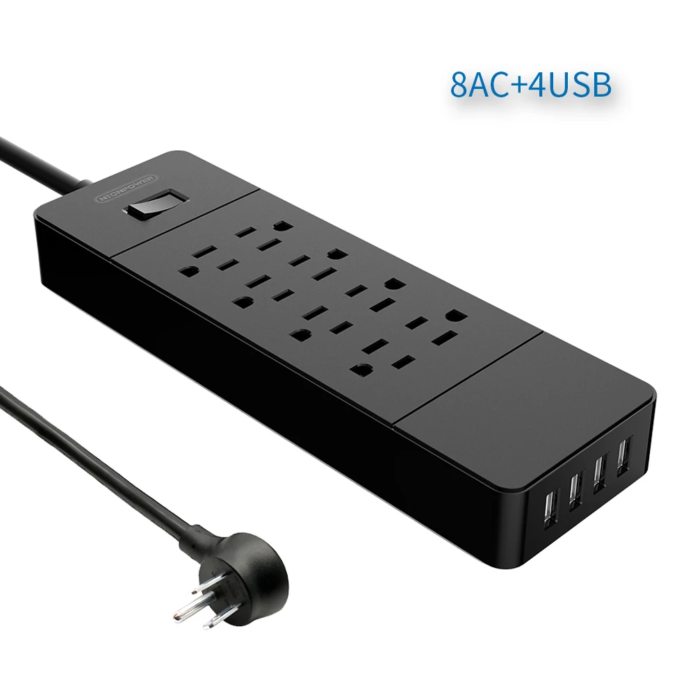 6AC 4USB NTON Защита от перенапряжения питания семейная силовая полоса 8 AC 4 USB зарядная станция с подвесным слотом для установки в США электрическая вилка для офиса - Цвет: 6AC 4USB