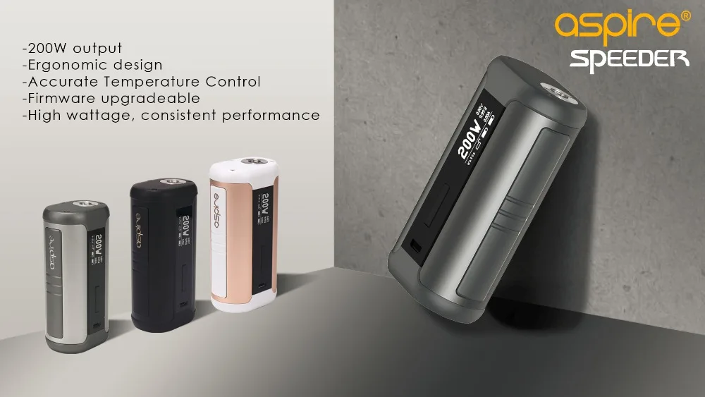 Электронная сигарета Aspire Speeder Mod 200 Вт Выход 510 Vape устройство Поддержка TC VV VW TCR CPS режимы Питание от 2 шт 18650 батареи