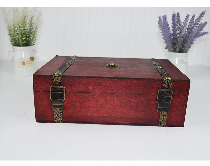 Деревянный домашний декор коробки для хранения с крышками металлический замок