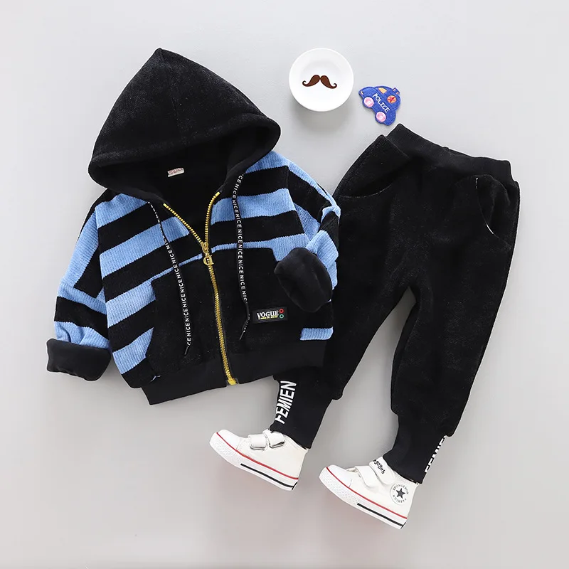 

2018 Baby Boy Girl Winter Clothing Set Stiped Hoody Coat+Pant,Kids Boys Thickenning Warm Tracksuit Children Casual Clothes Sets