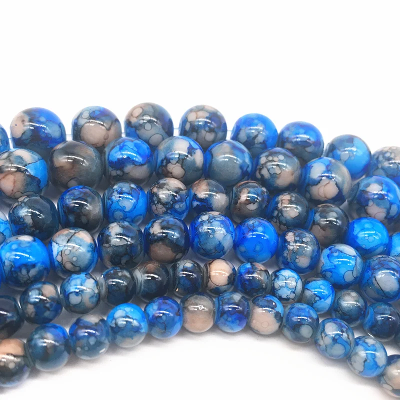 

Wholesale 6/8/10mm Double Color Decorative Pattern Glass Beads Loose Spacer Painted Charm DIY Jewellery Making