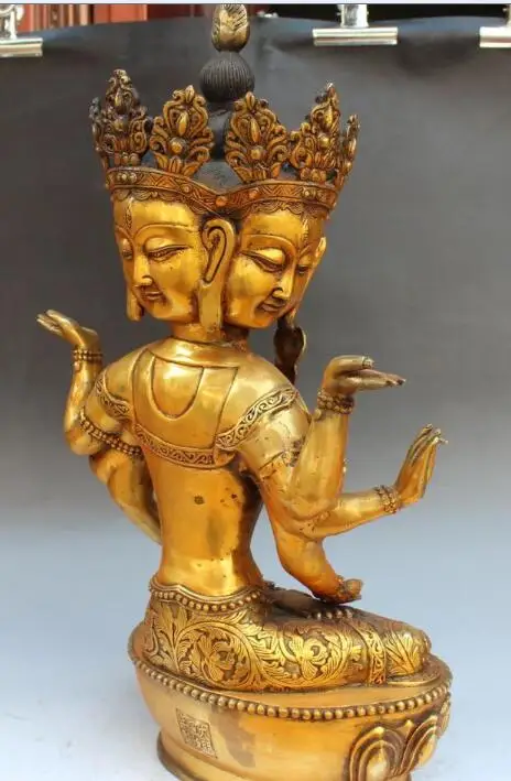 S5137 20 "тибетская бронзовая позолота 4 головки 8 подставок Ваджра Ushnishavijaya Namgyalma