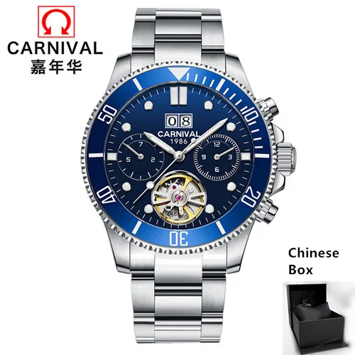 Blue C8880T C Швейцарские карнавальные турбийон мужские часы светящиеся Роскошные брендовые механические часы мужские полностью стальные часы reloj uhr kol saati - Цвет: Blue C8880T C