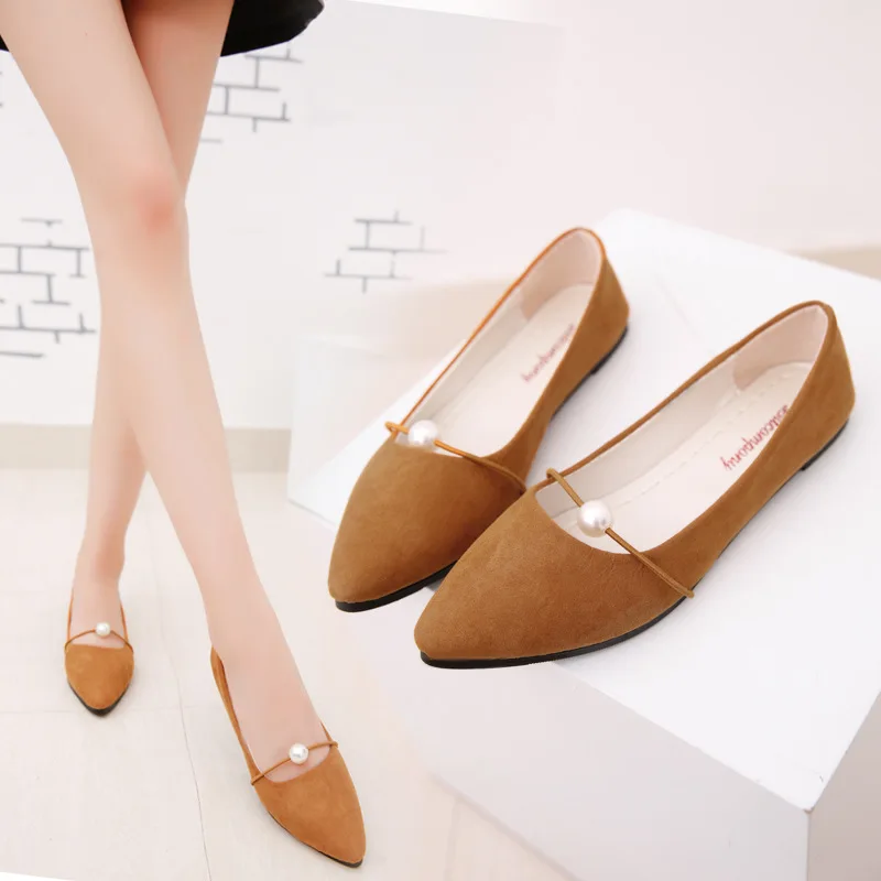 Дамы Перл Туфли с узким носком на плоской подошве женские весна-осень