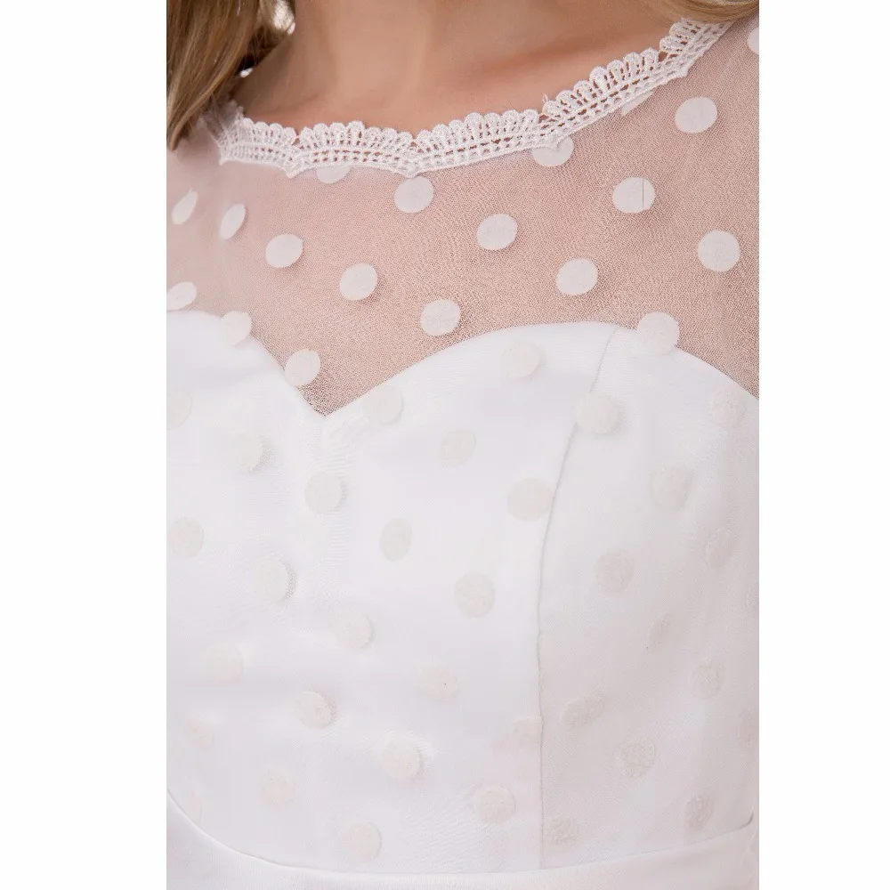 Винтажное Короткое свадебное платье 1920-х с глубоким круглым вырезом в горошек