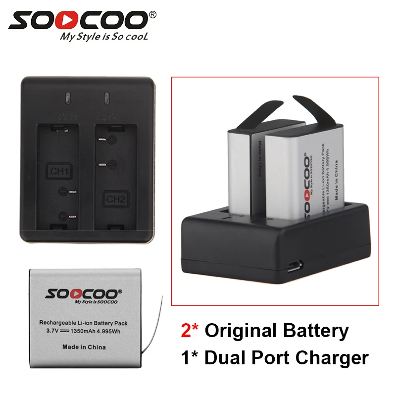 2 шт. оригинальный soocoo на Батарея и двойной Зарядное устройство для c10 c10s c10sr C20 C30