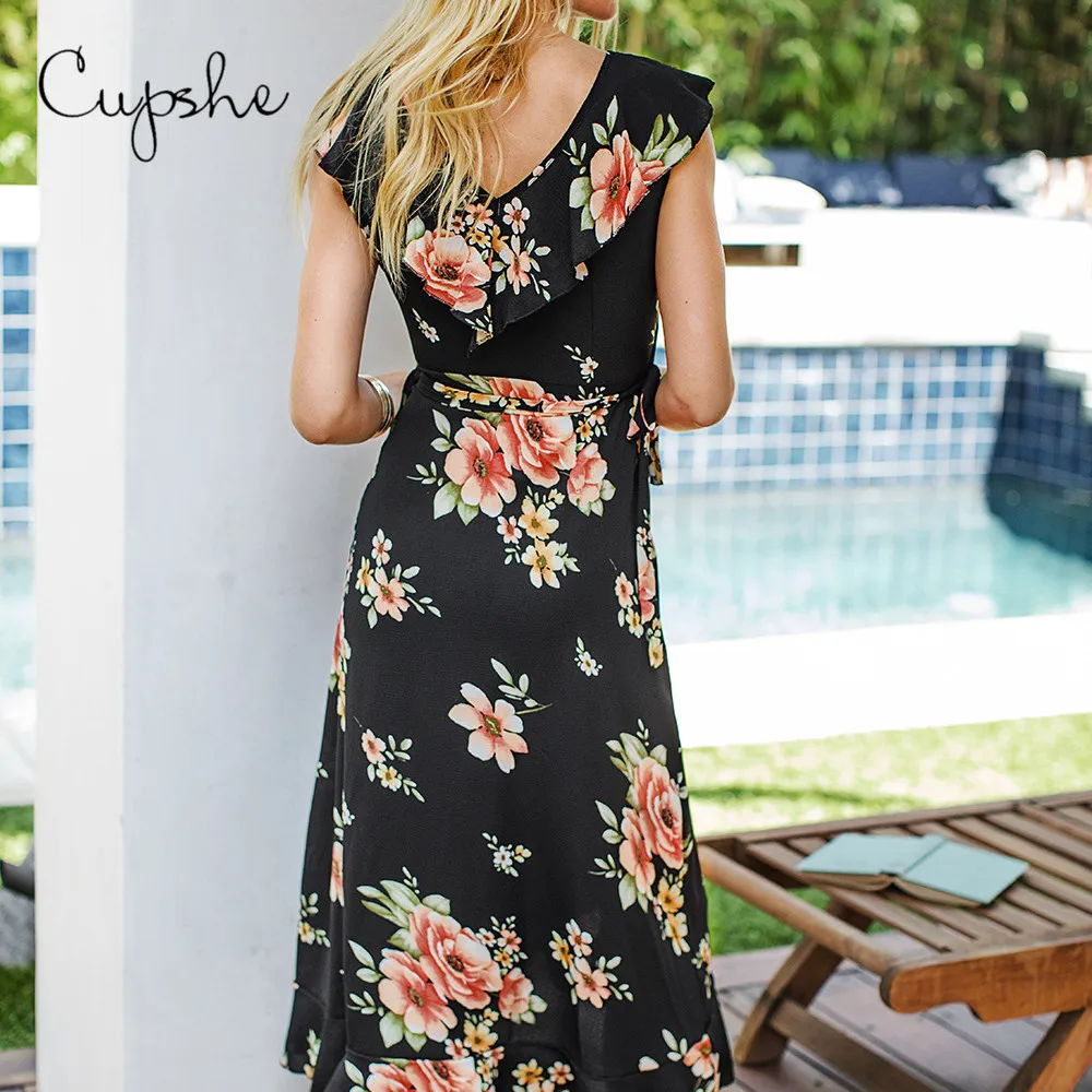 Женское винтажное платье CUPSHE длинное макси с цветочным принтом и треугольным
