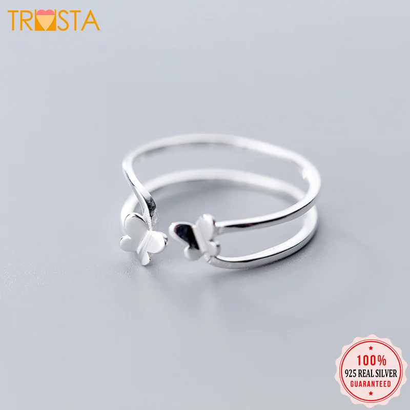 Trusta 100% 925 Настоящее серебро пробы модное Двухслойное кольцо с бабочкой Размер 7 8 9