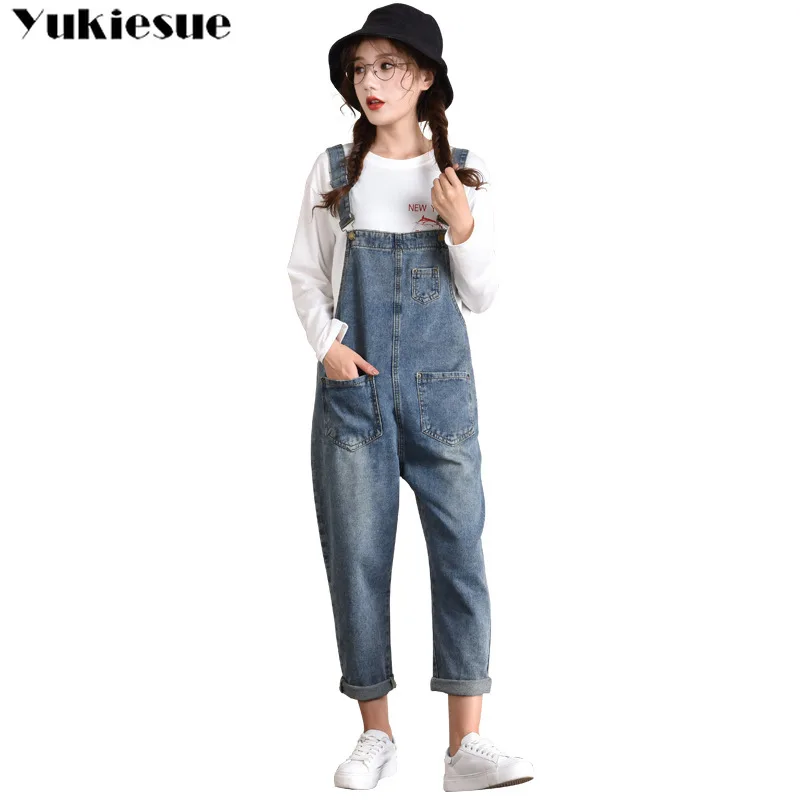 Женский джинсовый комбинезон с высокой талией свободный джемпер штаны большого