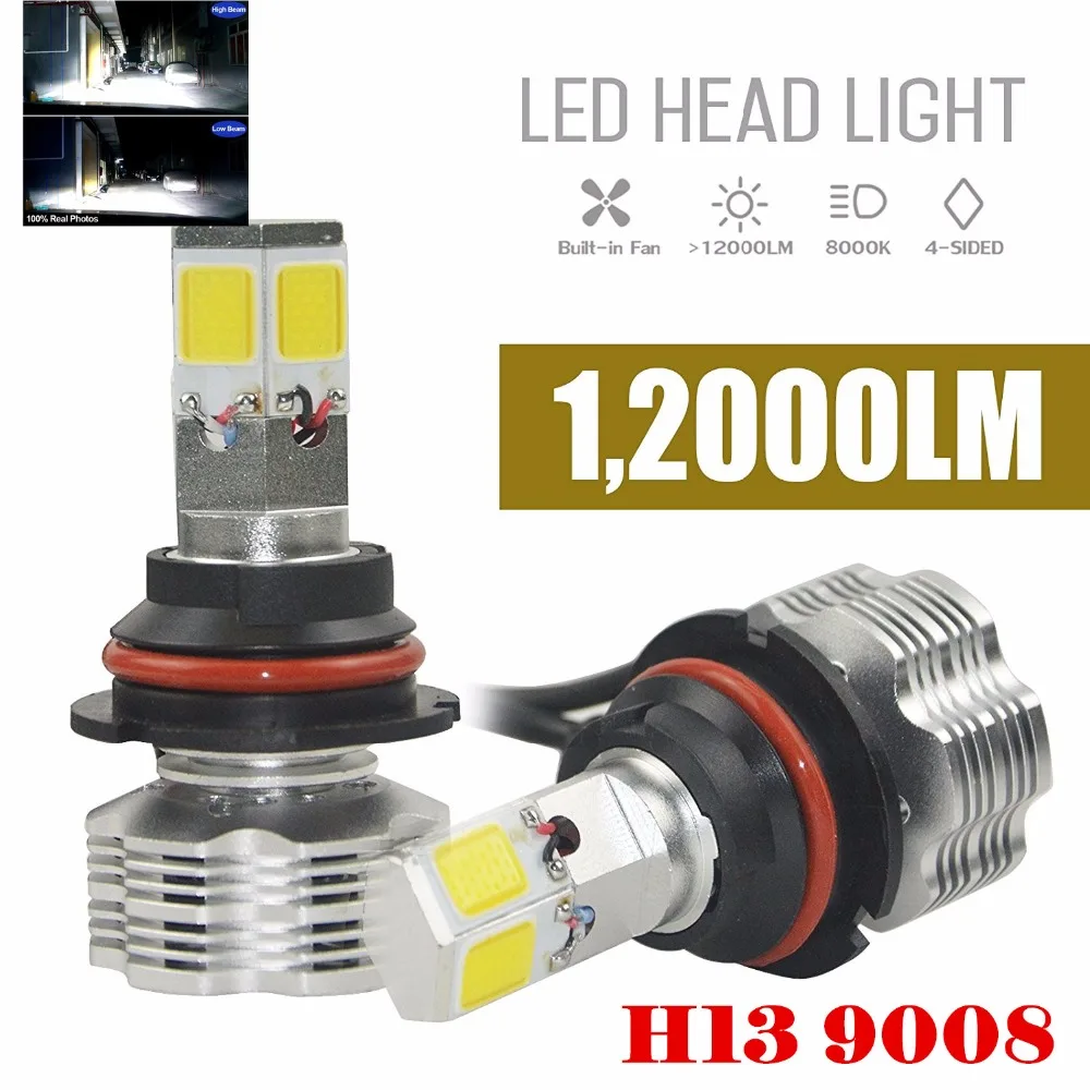 Пара 120W 12000lm COB светодиодный комплект автомобильных фар H13 9008 p26 4t Hi/low beams белый 6000K