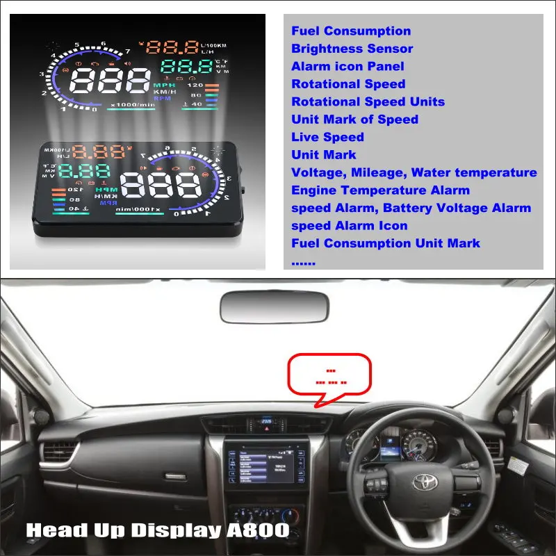Car HUD Head Up Display For Toyota Fortuner/SW4/Innova/Hilux 2009-2018 Accessories Windshield Screen Safe Driving Projecto