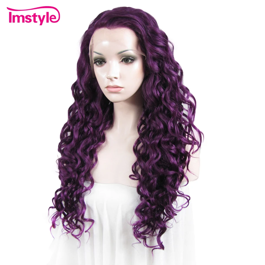 Imstyle фиолетовый парик кудрявый синтетический фронта шнурка длинные волосы