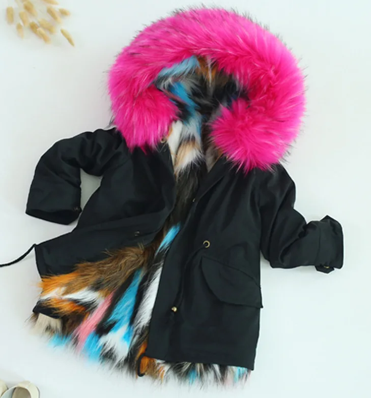 Детская модная цветная верхняя одежда с большим меховым воротником детская