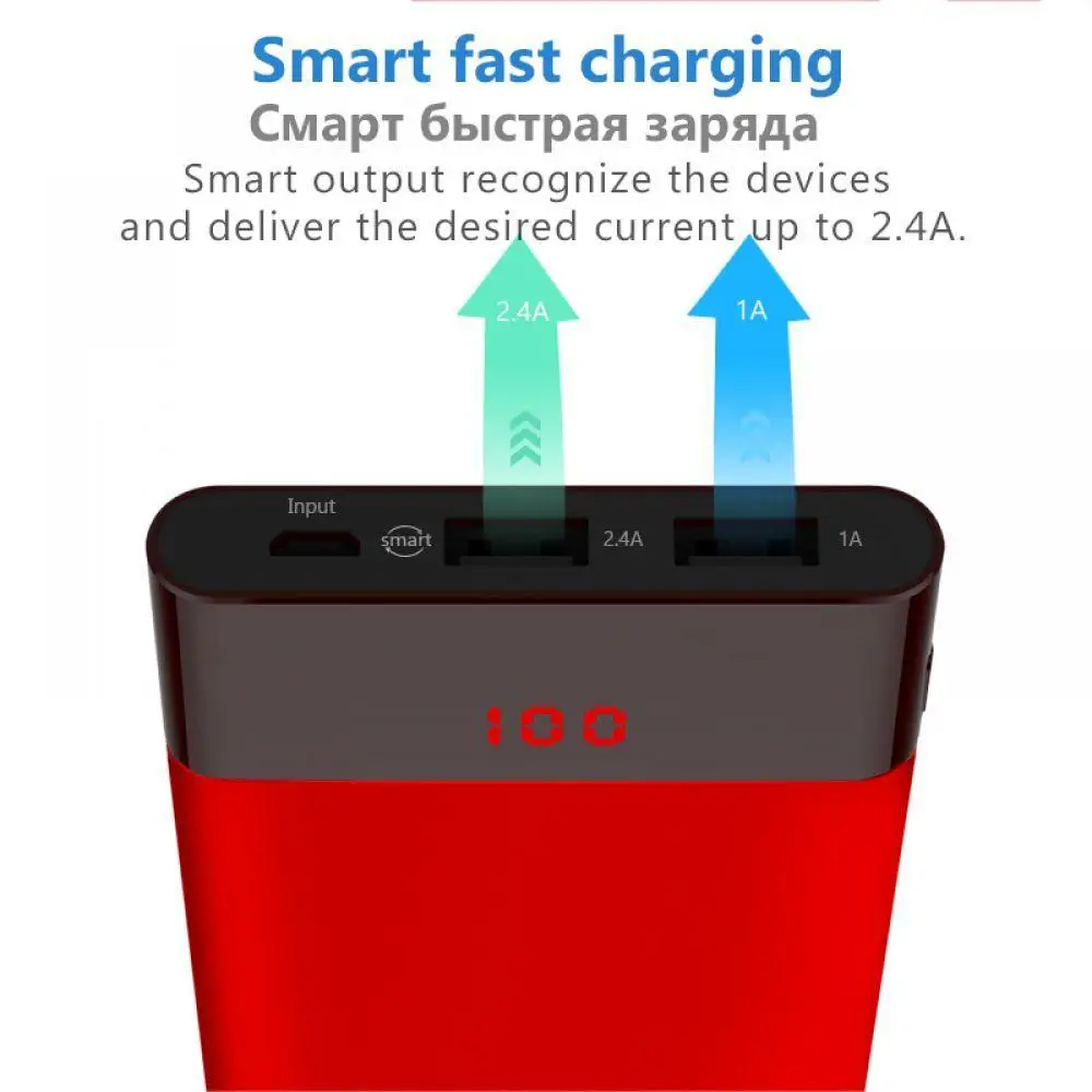 PISEN светодиодный тонкий внешний аккумулятор Pro 10000 мА/ч двойной USB А быстрая