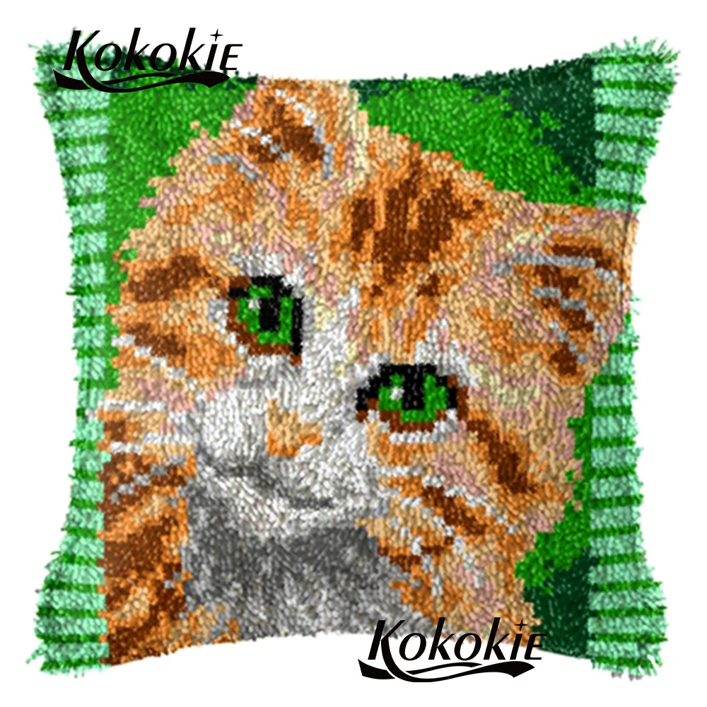 

Diy latch hook rug animal cat cushion embroidery yarn handmade cross stitch kits embroidery needlework sets 3d embriodered mats