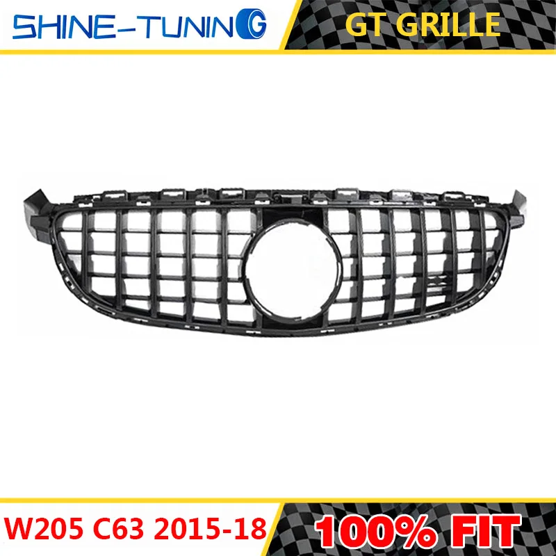 Подходит для mercedes C class W205 amg grill real C63 C63S GT R GTR решетка без эмблемы-18 с/без камеры - Цвет: black