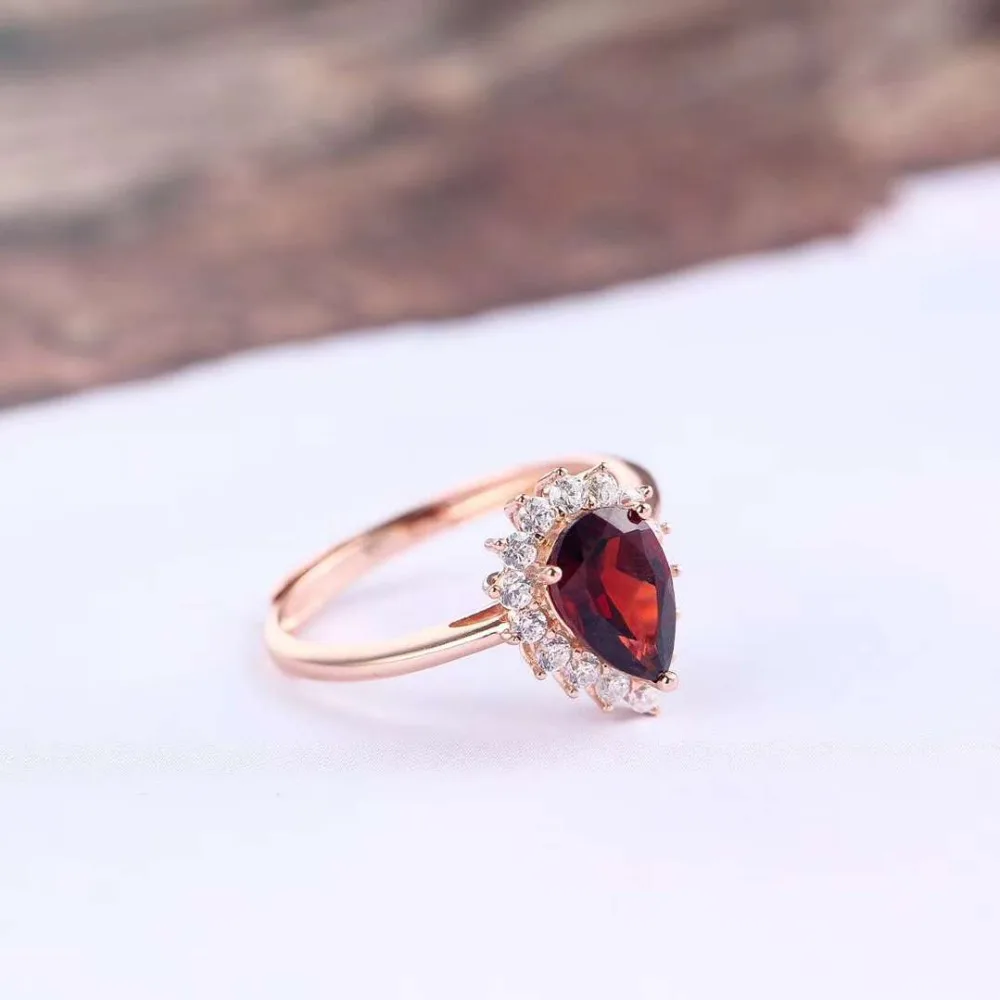 Dripping - shaped Natural Red Garnet Ring Solid 925 Sterling Silver Senior Lady Jewelry Romantic Wedding Engagement MEDBOO | Украшения и