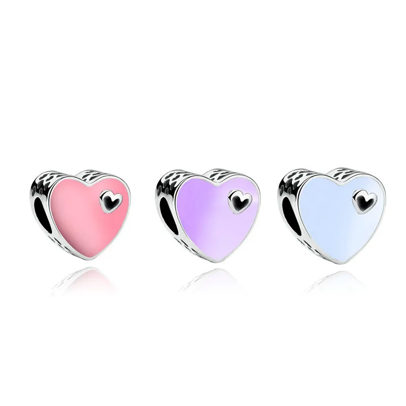 5PCS Zinc Alloy Love Bead Silver Plated Heart Shape Pink White Purple Enamel Beads Fit DIY Bracelet Jewelry Valentine's Day GIFT |