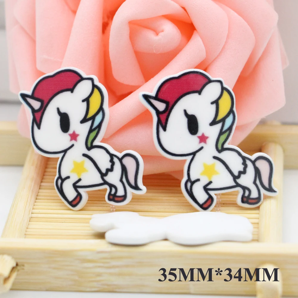 50 шт. 35*34 мм Kawaii мультяшный Единорог из смолы с плоской задней частью милый конь
