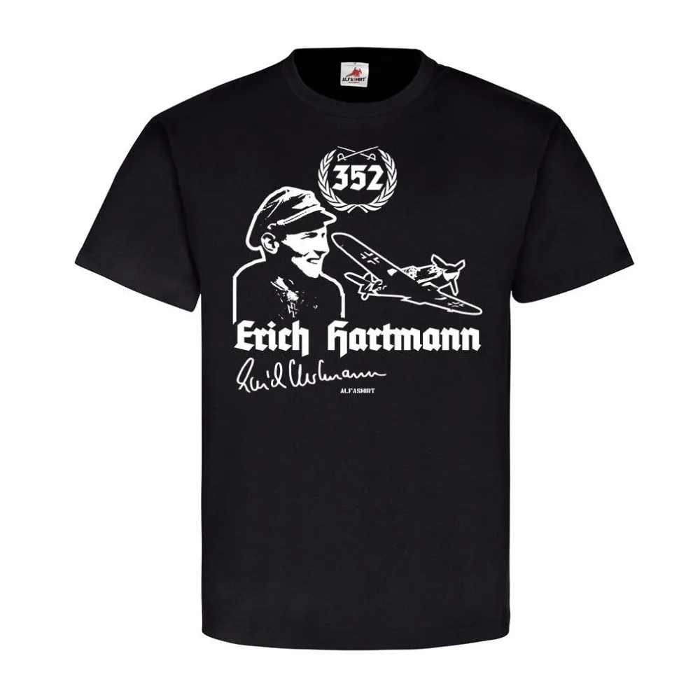 Футболки Erich Hartmann Me109, хлопковые футболки с принтом люфтваффе риттерреус, тригера, флип-лапша, артикул № 22005, 2018 г.