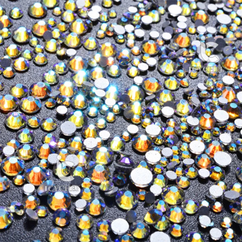 ICYCHEER Spangle AB Nail Crystal Circular Glass Art Rhinestones Stones for 3D Nails Decorations Manicure Tools | Красота и здоровье