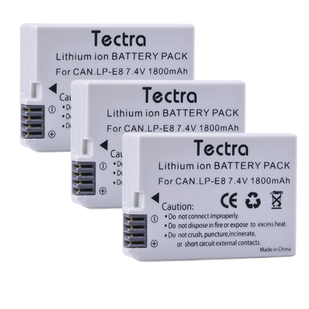 Tectra 3 шт. LP-E8 LPE8 LP E8 литий-ионный Аккумулятор для Canon EOS 550D 600D 700D Rebel T2i T3i T4i T5i |