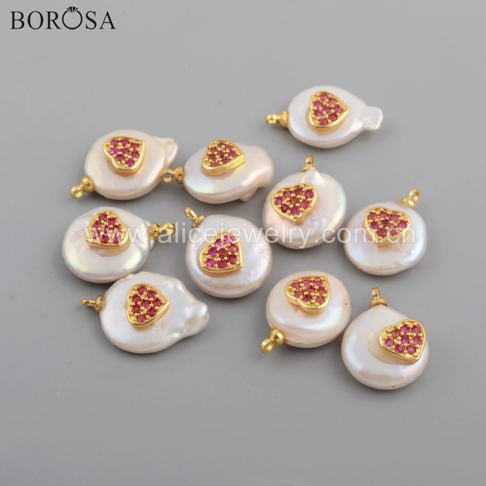 BOROSA 10 шт в форме сердца Позолоченные натуральные пресноводные жемчужные