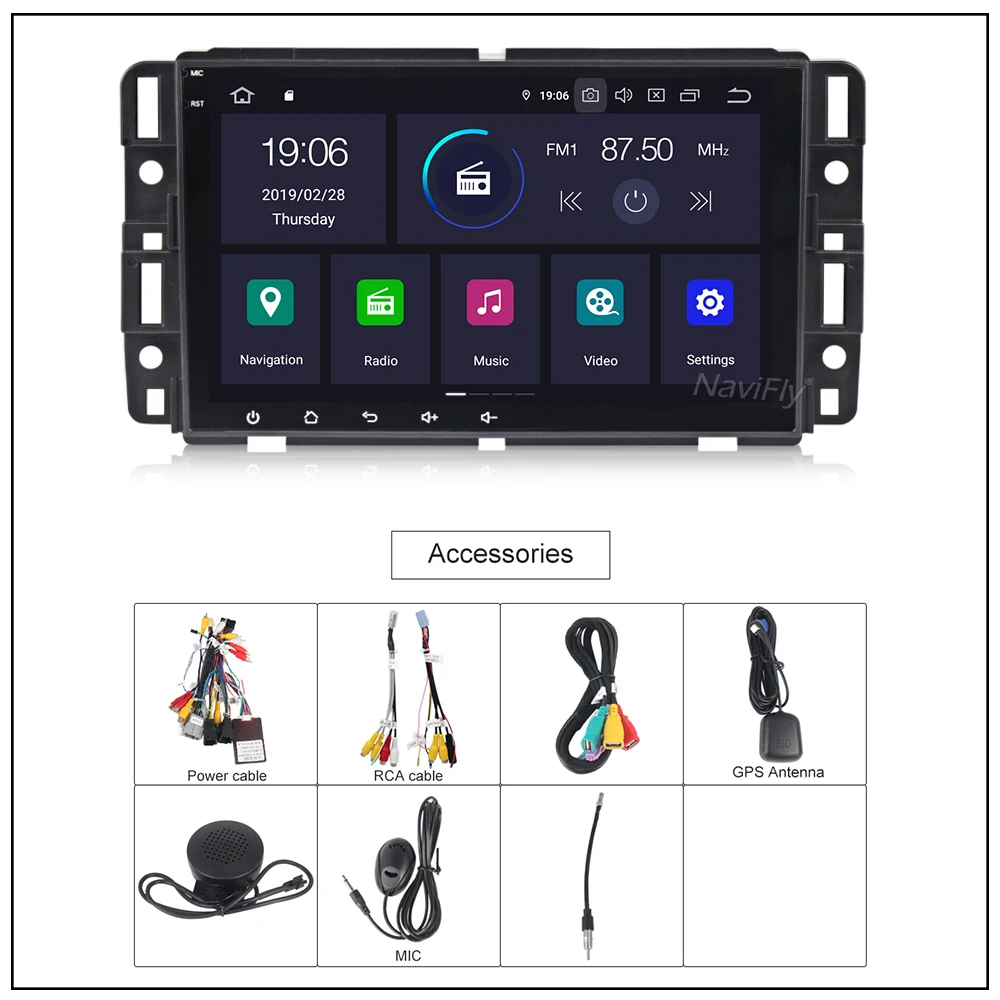 NaviFly " ips DSP Android 9,0 для Chevrolet Traverse Tahoe Suburban GMC gps навигация Радио FM RDS стерео Мультимедийный Плеер
