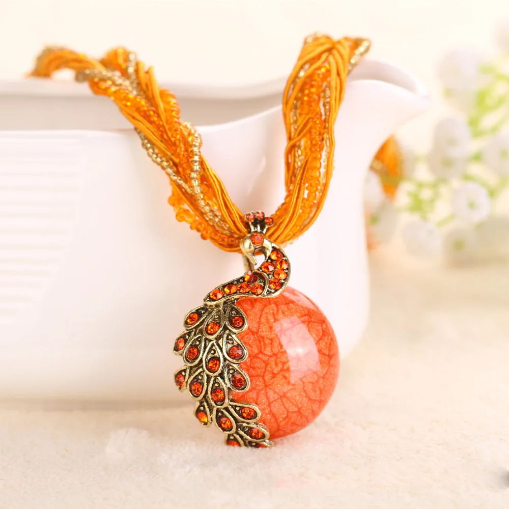 Женское длинное ожерелье с опалом винтажное в богемном стиле кулоном виде