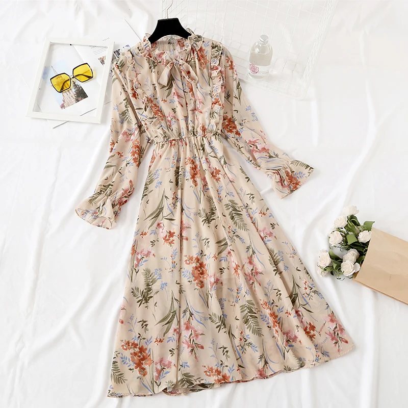 Весеннее женское длинное шифоновое летнее платье 2019 Новое модное с длинными