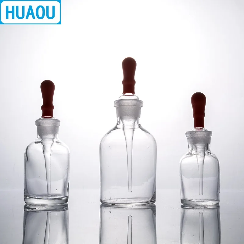 Флакон HUAOU лабораторный 30 мл прозрачный с заземлением в пипетке и латексной