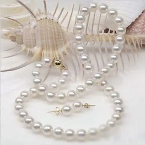 

Genuine 8-9MM White Akoya Cultured Pearl Necklace Earrings AAA Grade