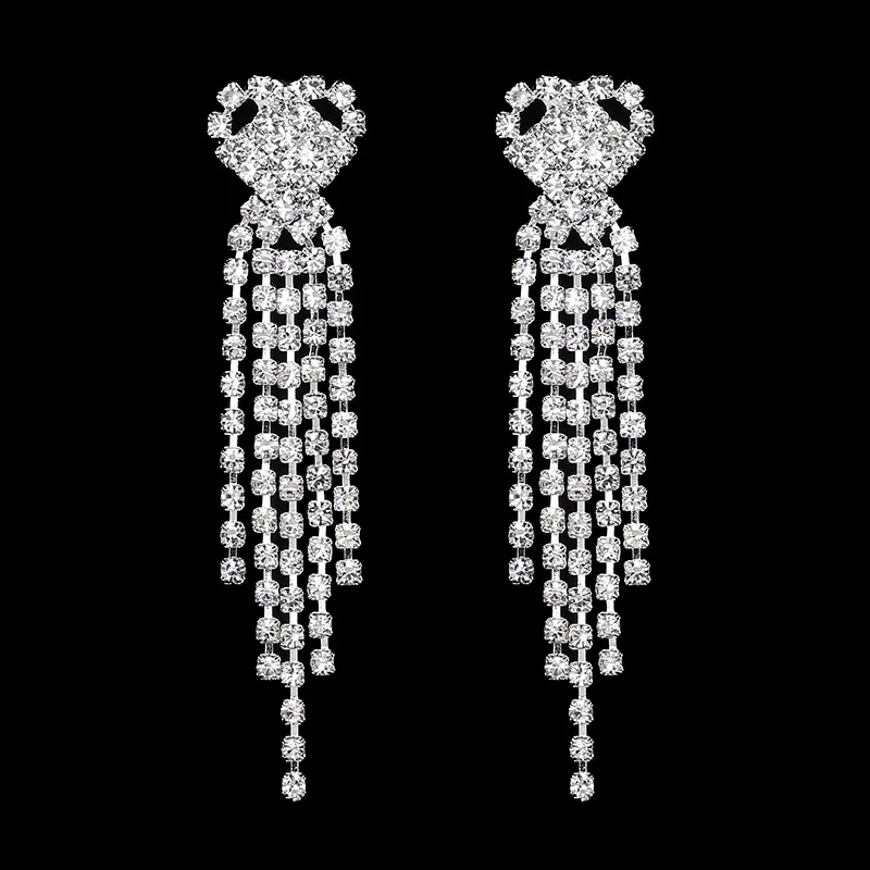 style 14--6.2cm TREAZY, Длинные свадебные Висячие Серьги серебряного цвета с кристаллами для женщин, стразы, кисточки, висячие серьги, подарки для невесты, вечерние ювелирные изделия - Окраска металла: style 14--6.2cm