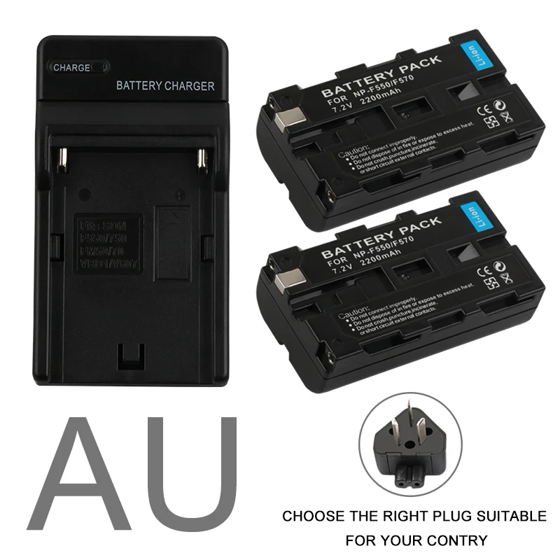AU plug RP 2 шт. x NP-F550/NP-F570 NP F550 NP F570 полное декодирование батареи+ настенное зарядное устройство для sony NPF550 NPF570 батареи цифровой камеры - Цвет: AU plug
