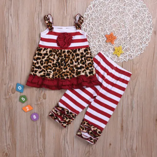 Комплект одежды из 2 предметов для маленьких девочек Леопардовый топ с оборками и