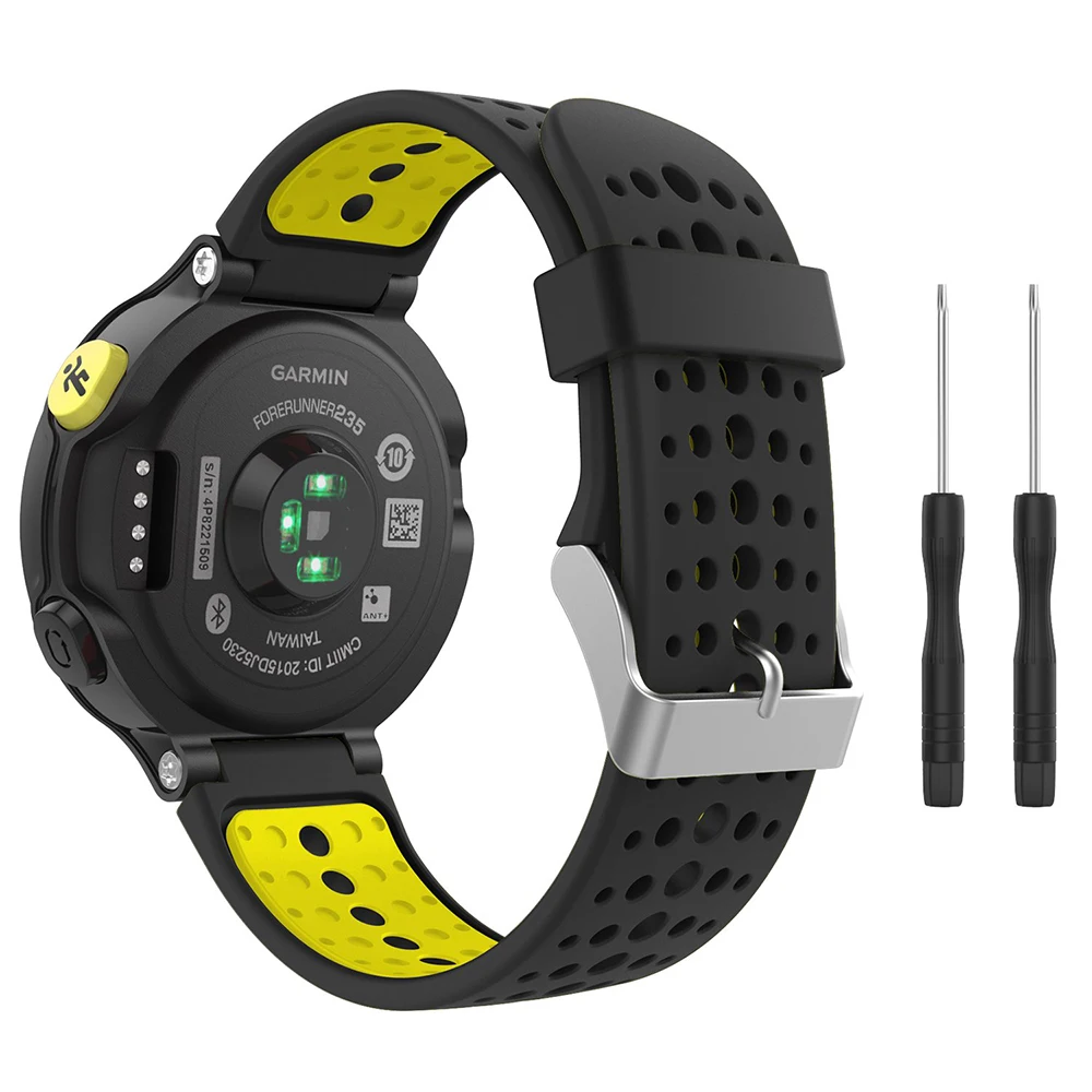 Ремешок для спортивных часов Garmin Forerunner 230 черный с желтым дышащим ремешком