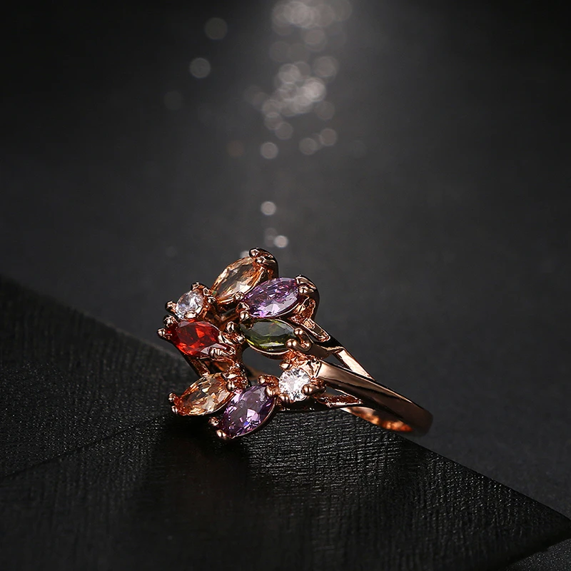 Модные Блестящие Обручальные кольца цвета розового золота с цирконом класса ААА