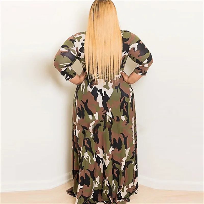 Модные камуфляжные платья больших размеров женские весенне-летние Макси-платья