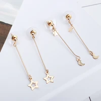 gold color star stud earrings for women jewelry double moon statement charm pendientes long earring fashion jewelry accessories