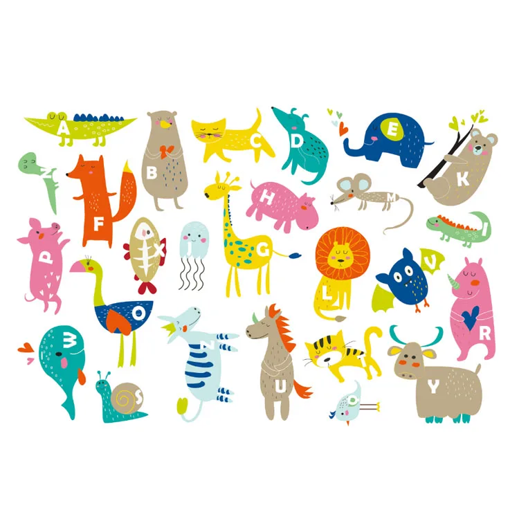 Наклейки на стену в виде животных с английским алфавитом декоративная роспись