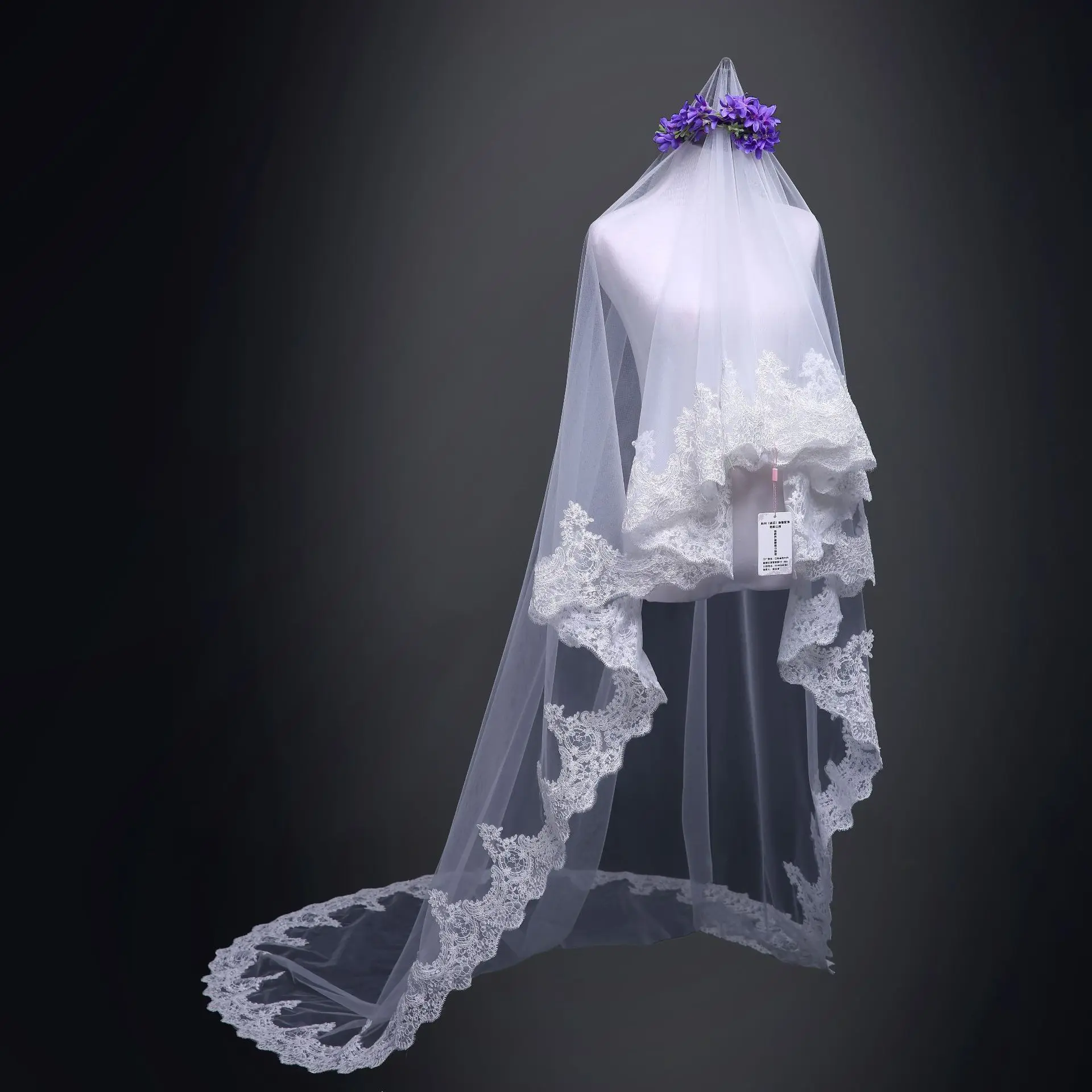 Свадебные вуали длиной 3 м Новое поступление 2018 кружевная кромка однослойная