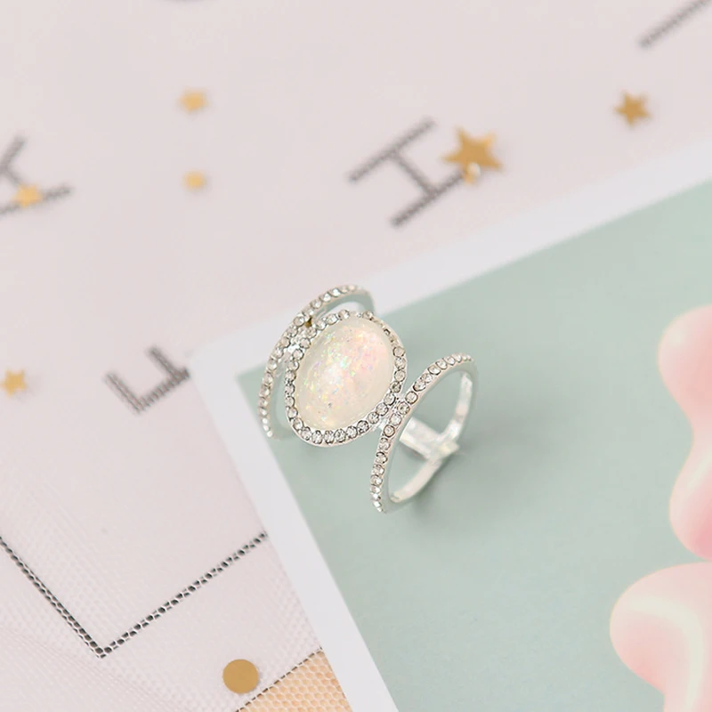 3 Colors Vintage Moonstone Women Ring Crystal Big Stone Wedding Engagement Rings H Shape New Antique Statement Girl Jewelry | Украшения и
